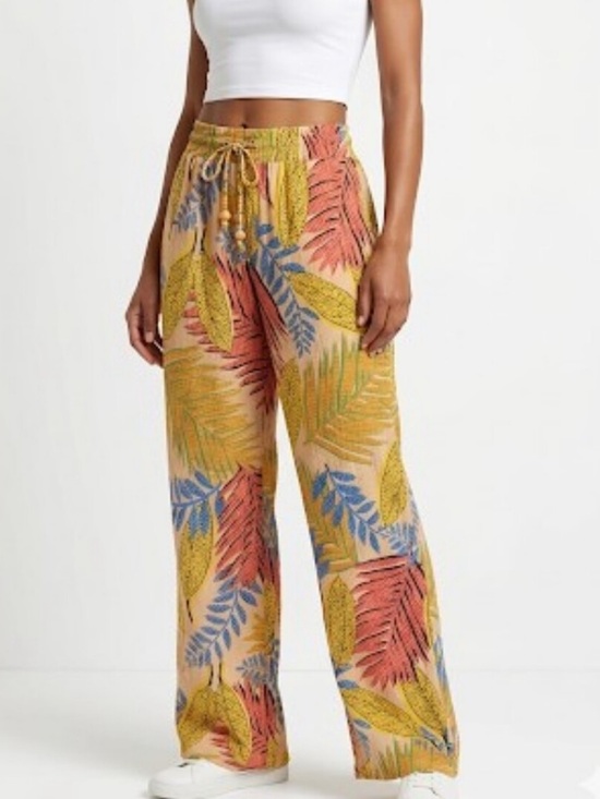 Jane and Delancey Pants - Jane & Delancey Tropical Print Wide-Leg Pants - Yellow Multi EUC